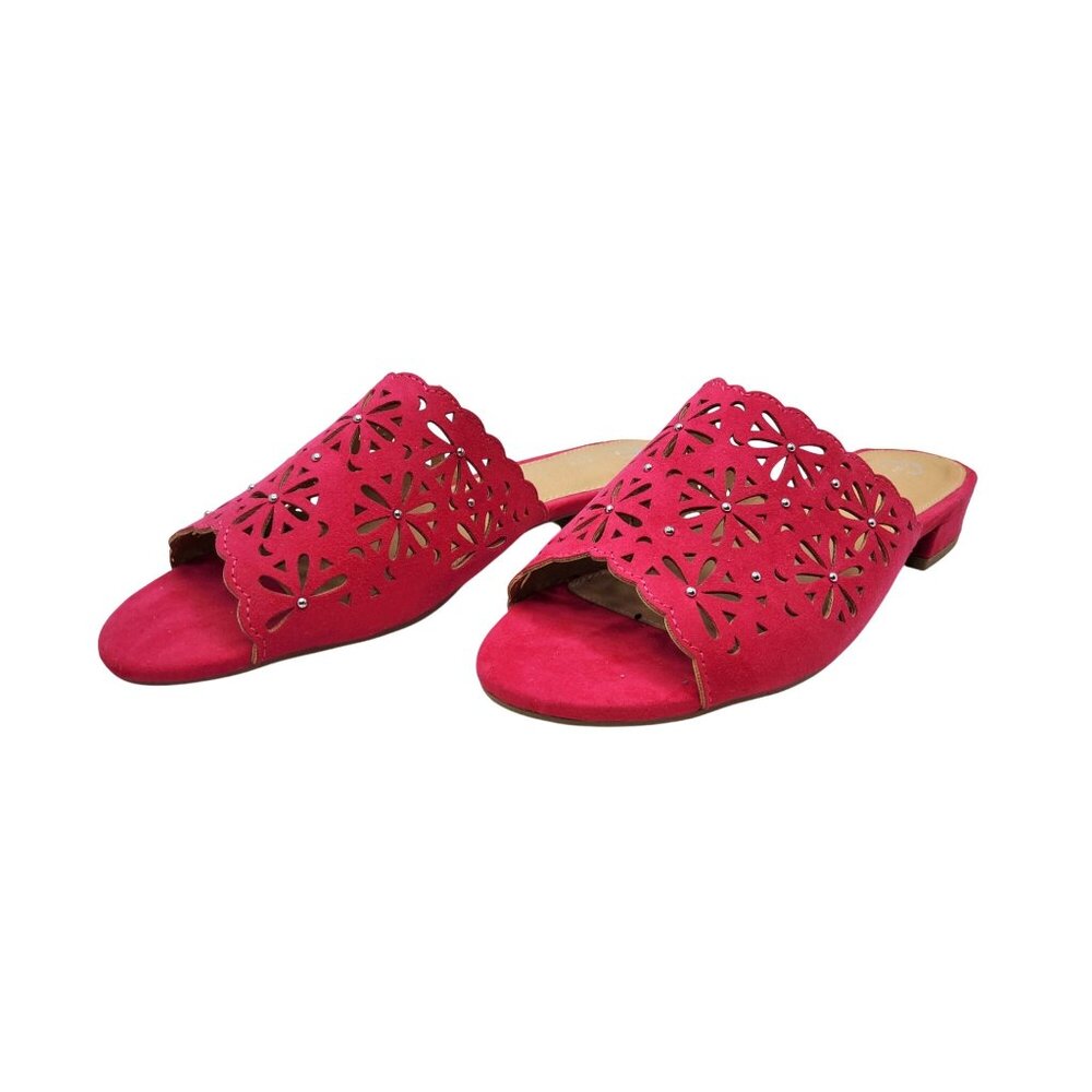 Womens EST.1946 Pink Slide On Stamped Floral Pattern Flats.